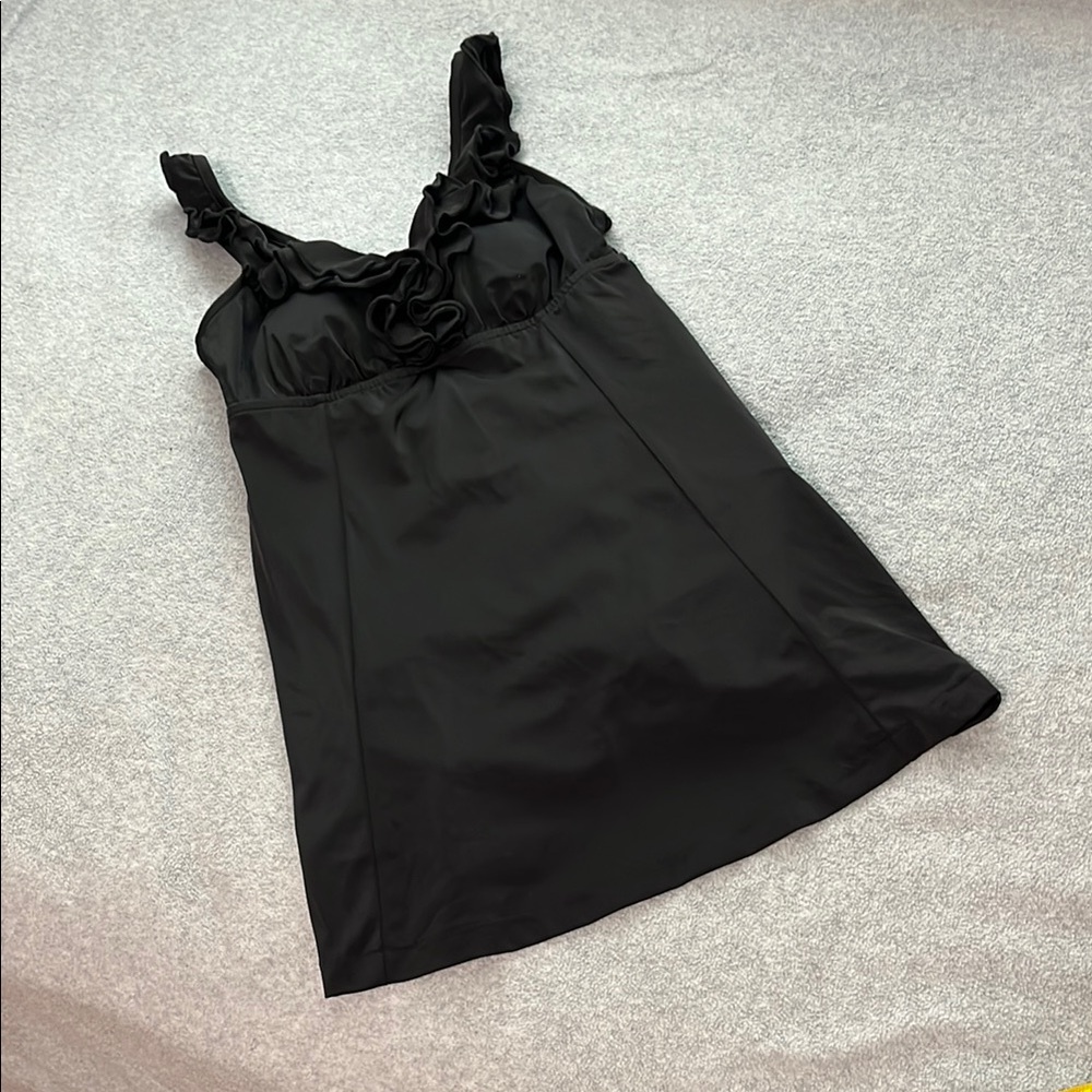 Vintage Maxine Of Hollywood Swimsuit Dress Womens Medium Black Ruffle Pinup